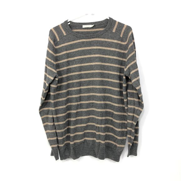 Suitsupply Mens XL Gray Beige Striped Cashmere Wool Pullover Knit Sweater - Picture 4 of 6
